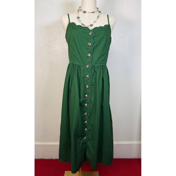 J. Crew Factory Scallop-trim button-front midi dress in fern canyon green sz 6 - Picture 3 of 16